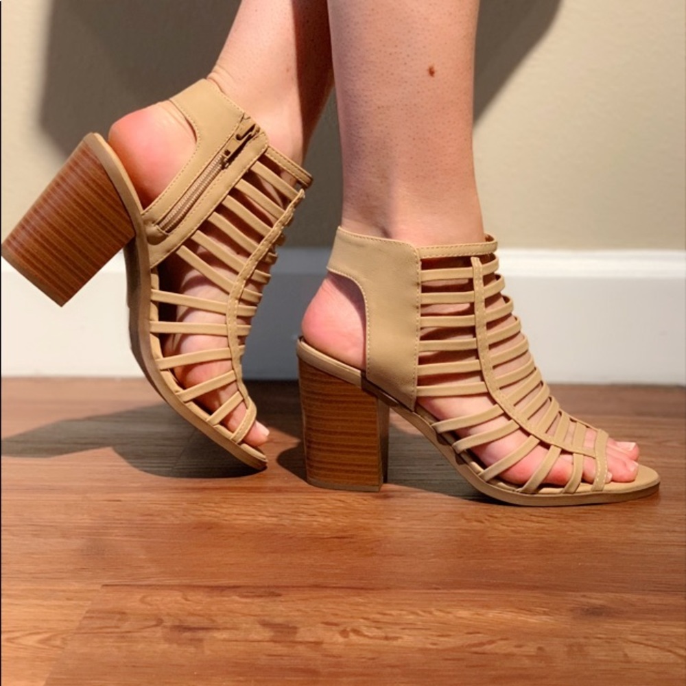 Nude caged heels